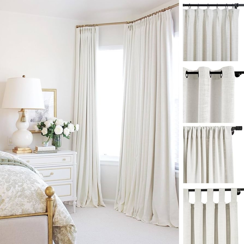 Curtain Panel Navy Blue Heavy Woven Texture Floor Length Drapes