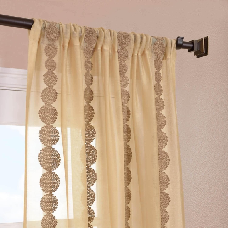 Curtain Panel Off-white Gold Striped Sheer Curtains Polyester
