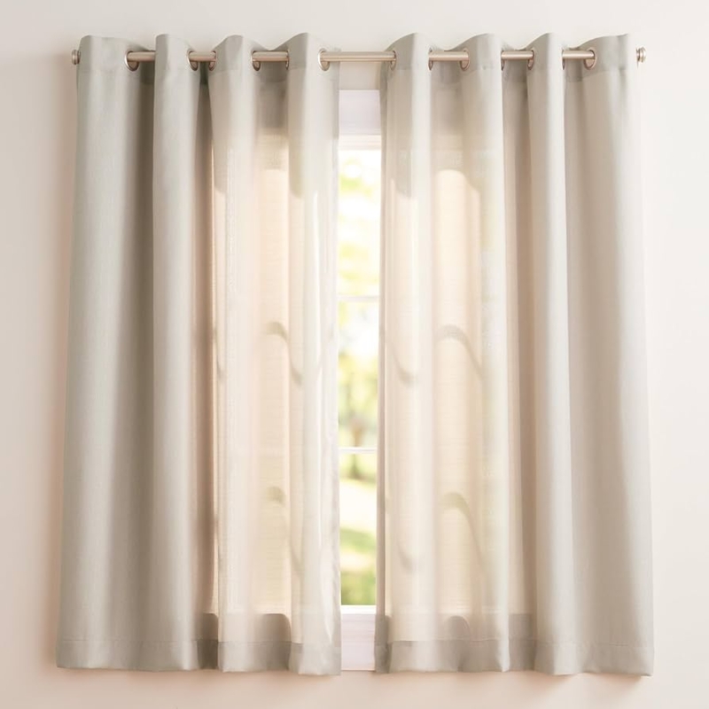 Curtain Panel Pair Beige Linen Braided Grommets Light Filtering