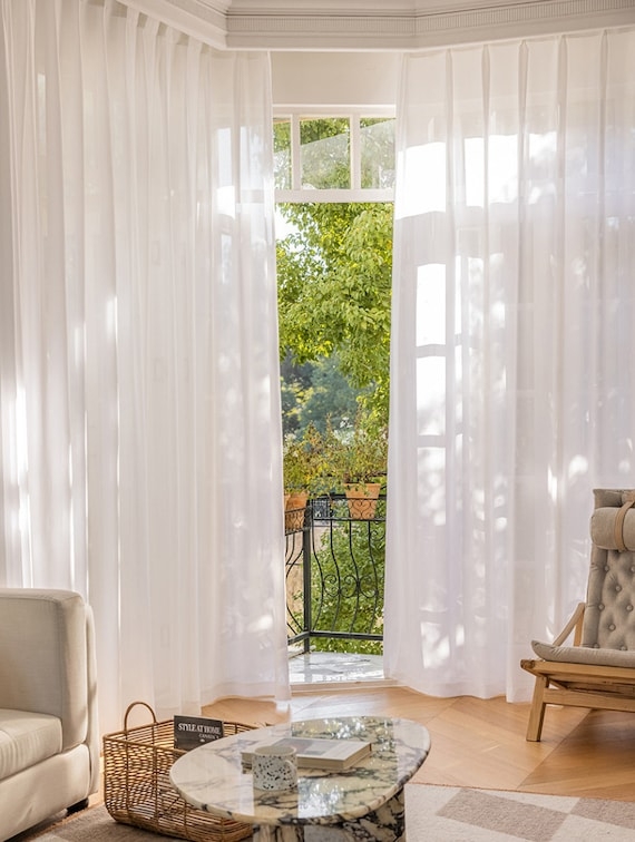 Curtain Panel Pleated Linen Texture, White Pleated Linen Curtains.
