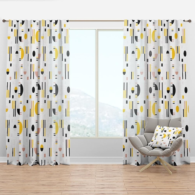 Curtain Panel, Retro Circle Print, Mustard Yellow Geometric, Room Darkening