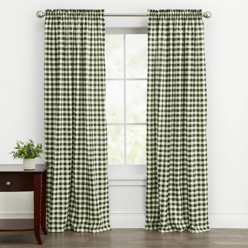 Curtain Panel Sage Green Buffalo Check Grommet Farmhouse Style