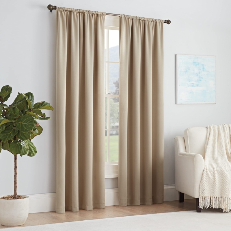 Curtain Panel Taupe Wave Texture Blackout Rod Pocket Textured Neutral