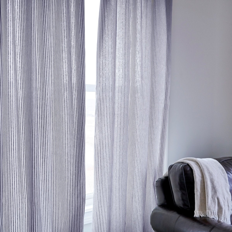 Curtain Panel Traditional Rod Pocket Ticking Stripe Blue