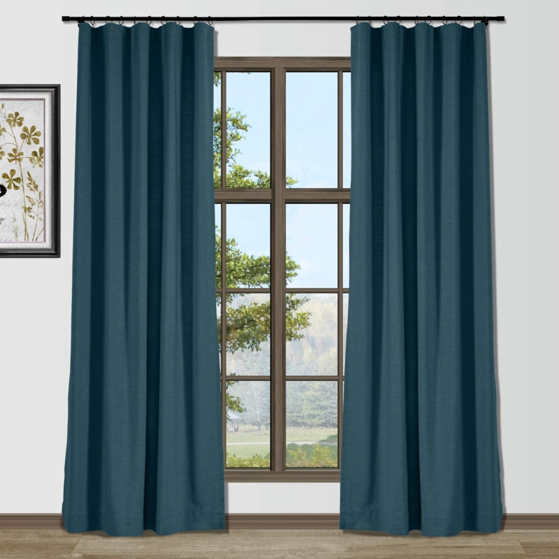 Curtain Panel Traverse Rod Compatible Linen Texture Navy Blue
