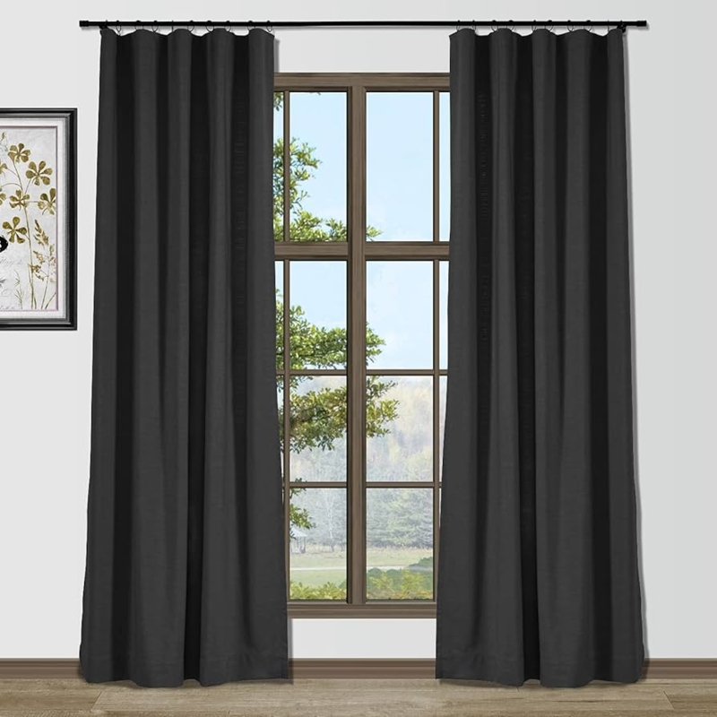 Curtain Panel with Pinch Pleats Linen-like Fabric Black