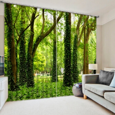 Curtain Panels 3D Nature Print Forest Mural Design Grommet Blackout
