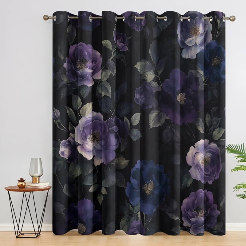 Curtain Panels Bohemian Blackout Grommet Top Large Scale Botanical