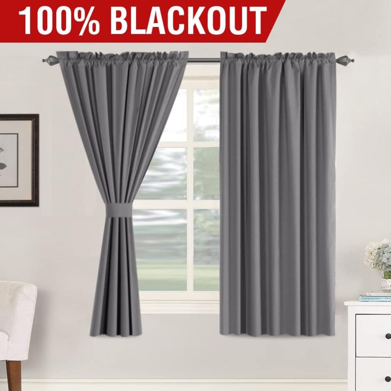 Curtain Panels Charcoal Grey Woven Texture Blackout Lining