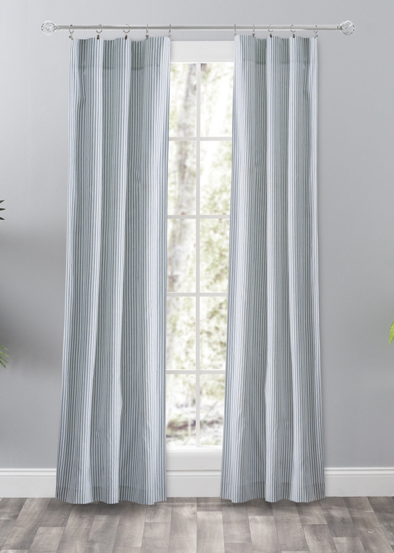 Curtain Panels Coastal Striped Scalloped Valance Rod Pocket Blue Beige