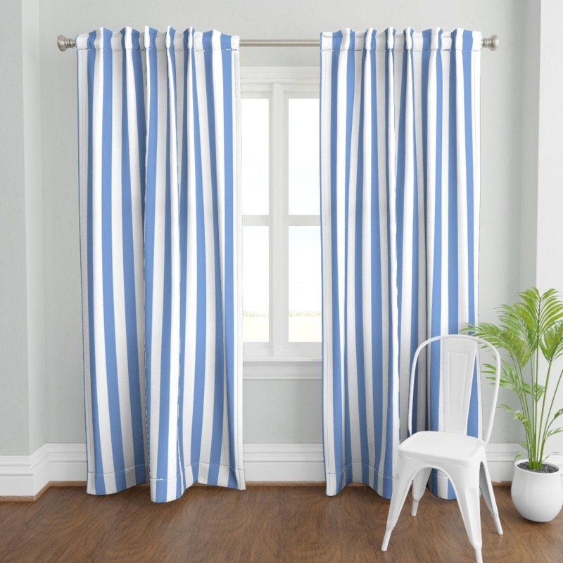 Curtain Panels Cornflower Blue Cabana Stripes Two Tone Airy