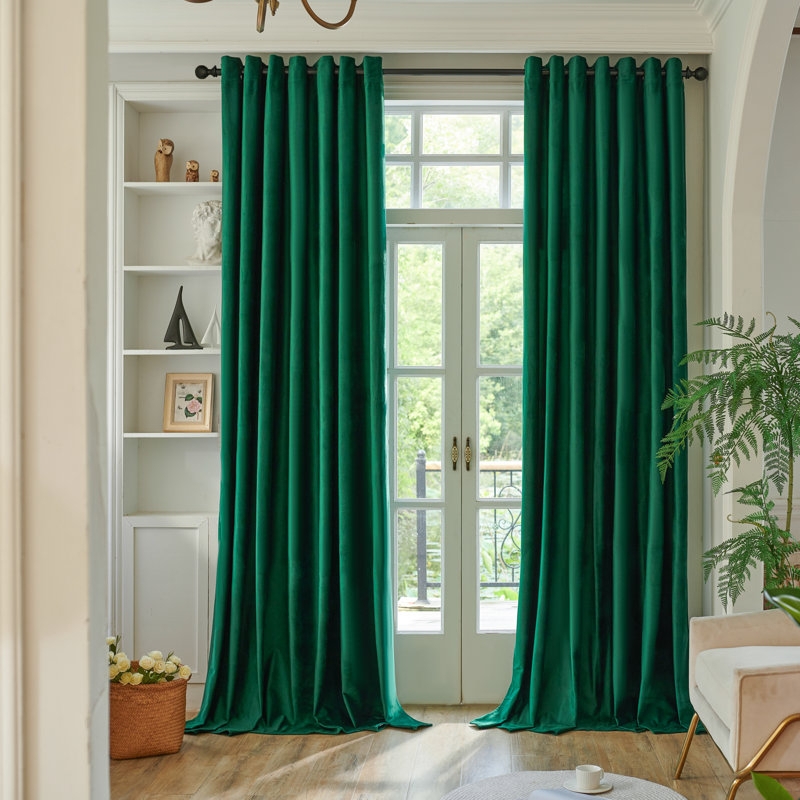 Curtain Panels Forest Green Velvet Modern Glam Style