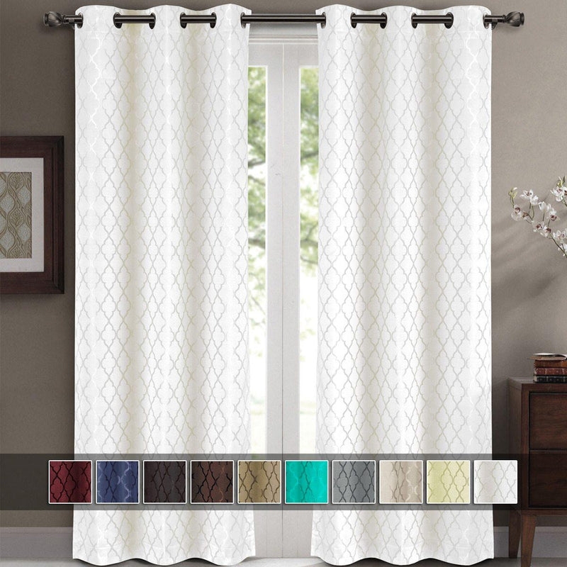 Curtain Panels, Geometric Jacquard, Turquoise Hue, Thermal Insulated Blackout