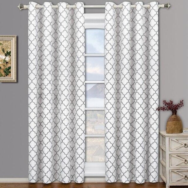 Curtain Panels Gray And White Trellis Pattern Grommet Top