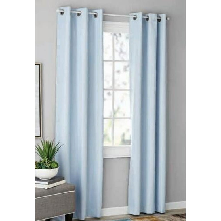 Curtain Panels Light Blue Textured Blackout Grommet Top Slub Weave