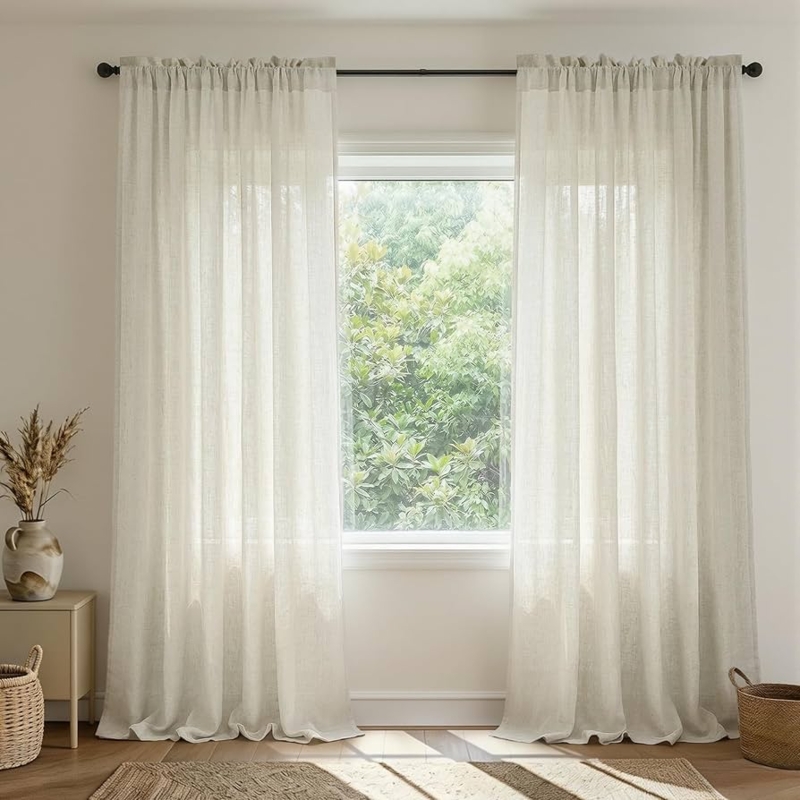 Curtain Panels Natural Linen Look Slub Texture Rod Pocket