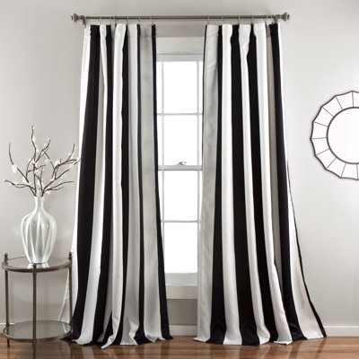 Curtain Panels: Navy Horizontal Striped Tassel Trim, Coastal Style