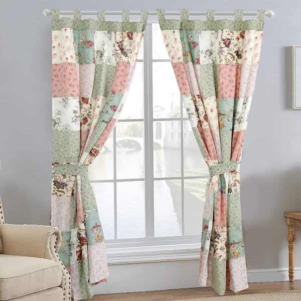 Curtain Panels Patchwork Floral Grid Tie Backs Country Cottage Curtains