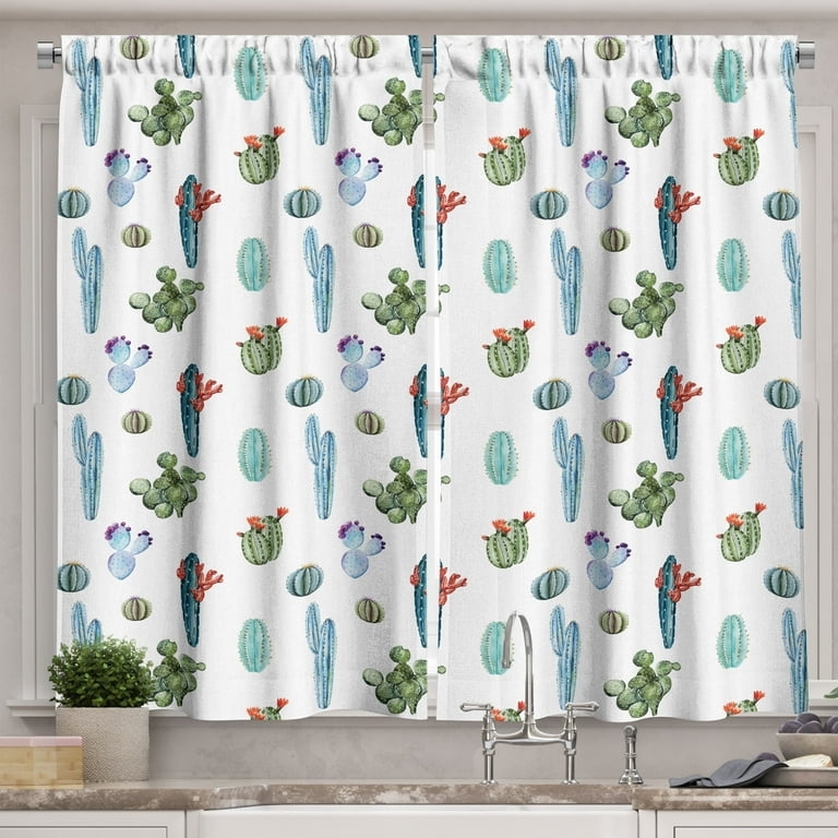 Curtain Panels Watercolor Cactus Print Desert Landscape Southwestern