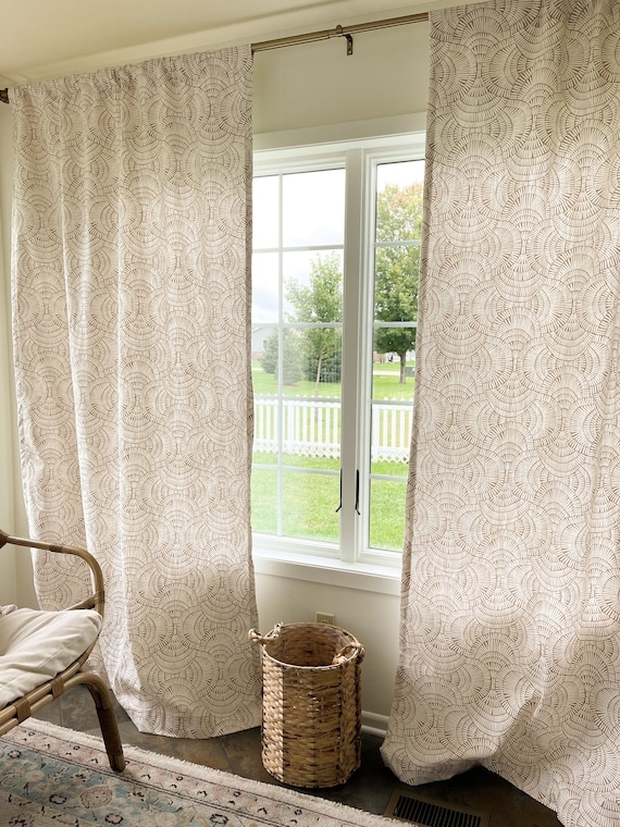 Curtains Abstract Line Art Print with Ochre Accents Modern Idea