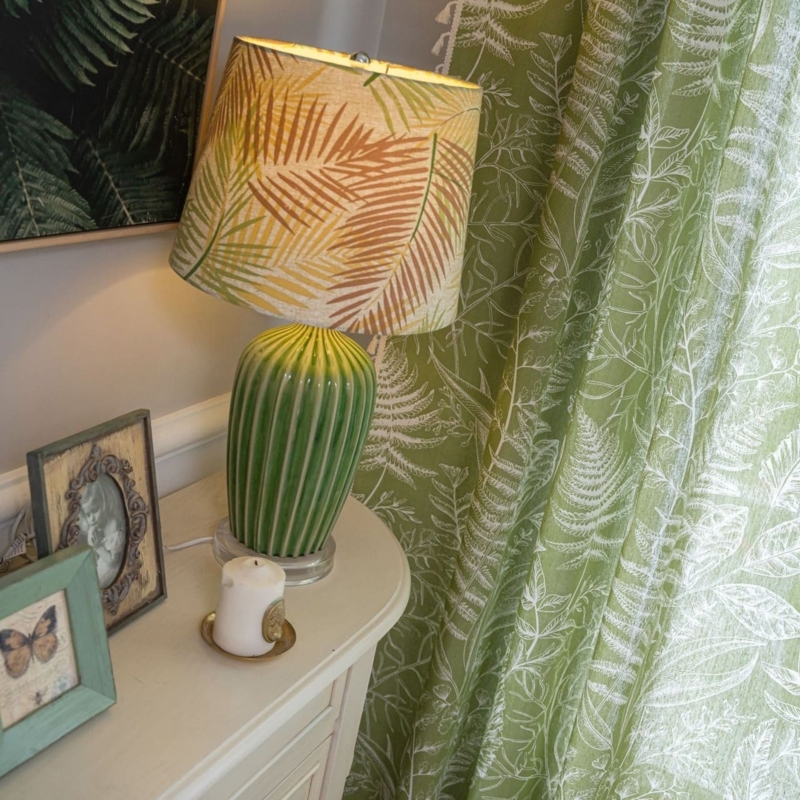 Curtains Airy Watercolor Botanical Print Linen Like Slub Texture Grommet