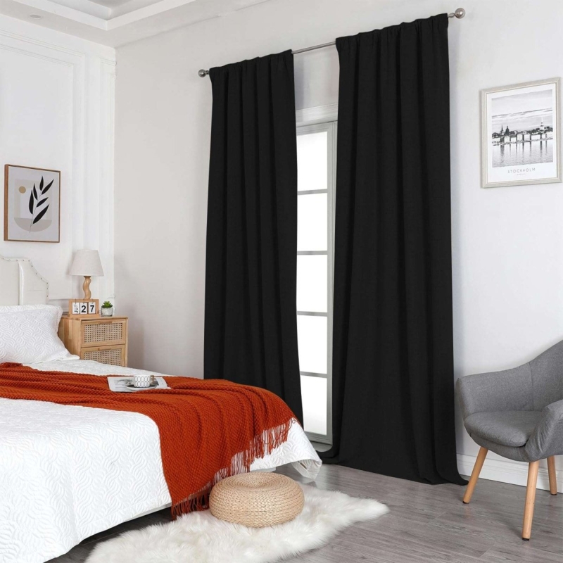 Curtains and Drapes Linen-Like Texture Back Tab Blackout Set