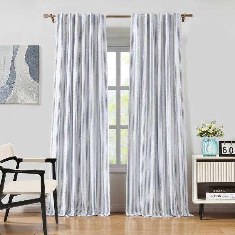 Curtains Back Tab Ticking Stripe Linen Like Modern Farmhouse