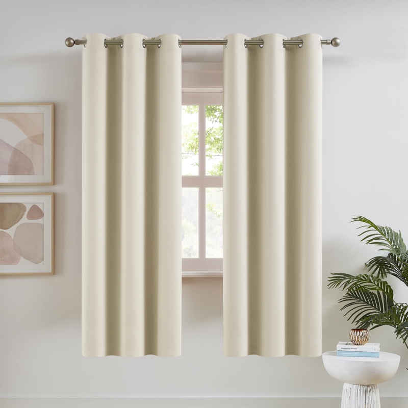 Curtains Beige Grommet Top Linen Look For Bedroom