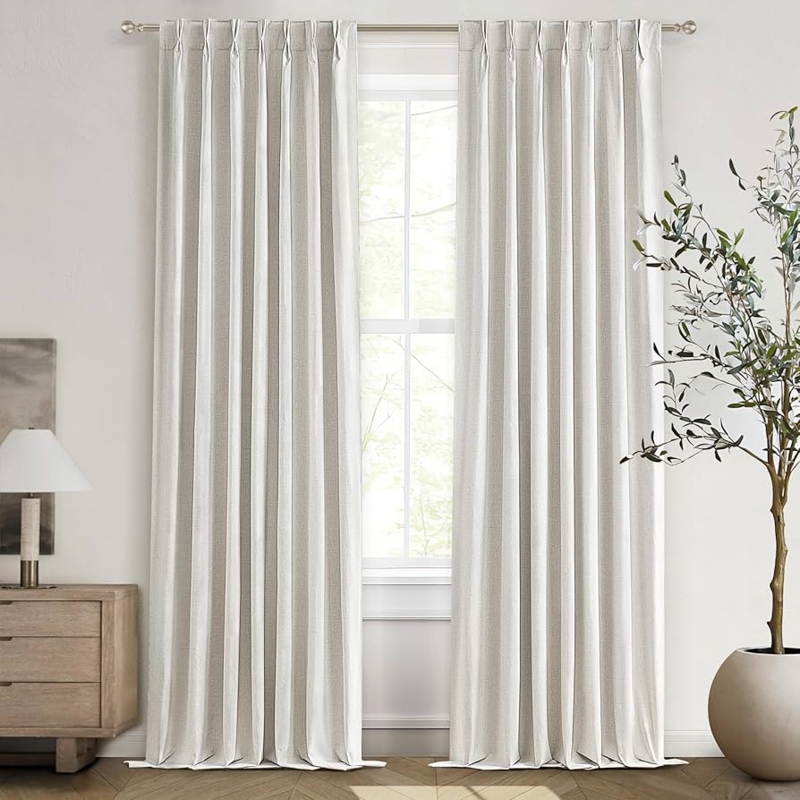 Curtains Beige Pinch Pleat Header Linen Texture Modern Farmhouse