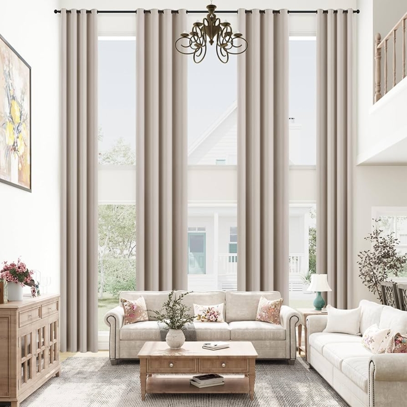 Curtains Blackout Thermal Insulated Beige Grommet Top Extra Long Drapes
