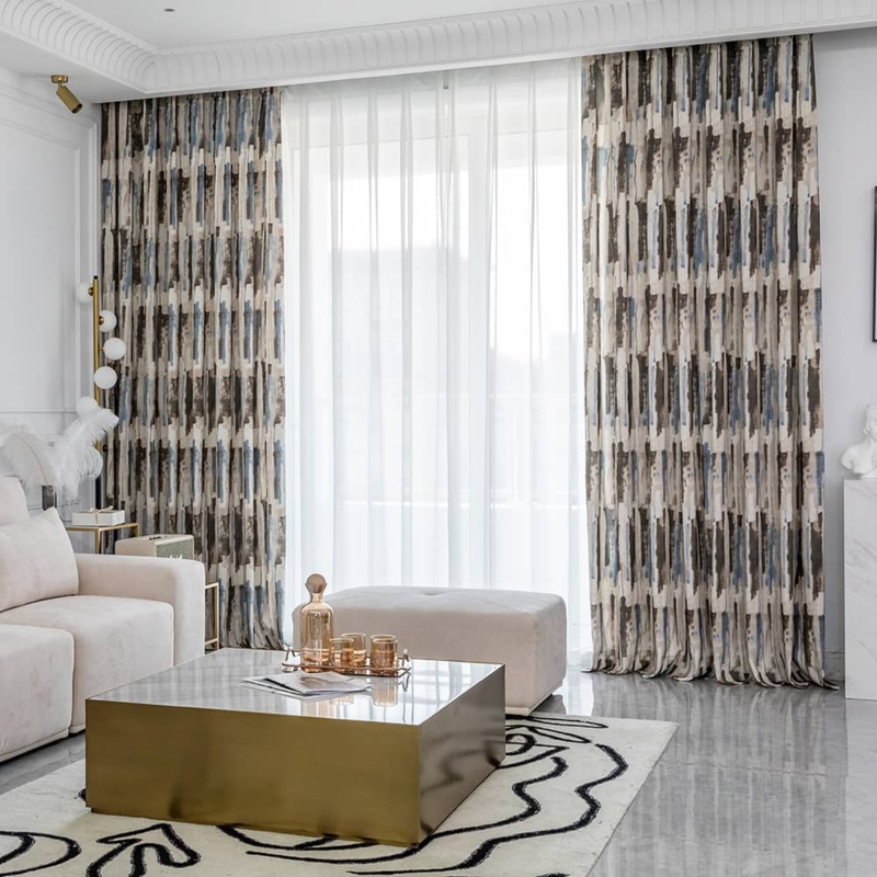 Curtains Blue and Brown Horizontal Stripes Rod Pocket Panels