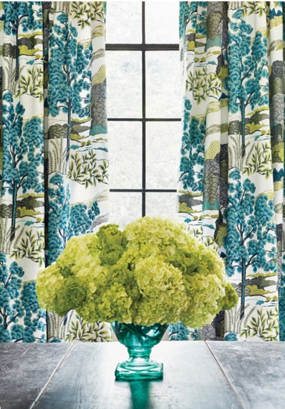 Curtains Blue And Green Botanical Bird Print Chinoiserie Grandmillennial