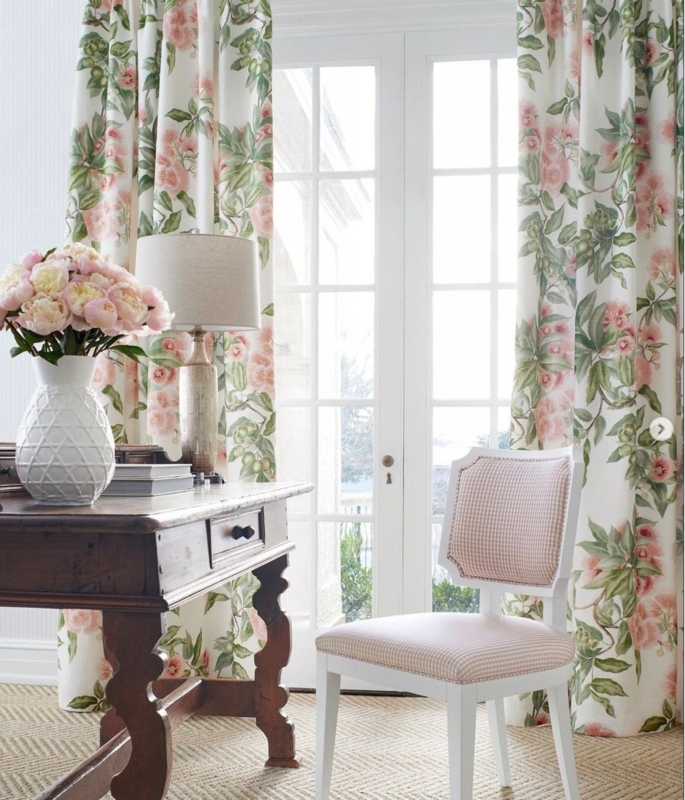Curtains Blush Floral Print Pencil Pleats Sage Green Traditional Drapes