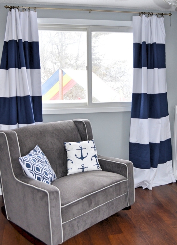Curtains Bold Horizontal Stripes Rod Pocket Navy Nautical
