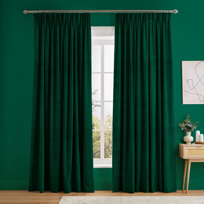 Curtains Bottle Green Velvet Like Floor To Ceiling Moody Living Room Vibe