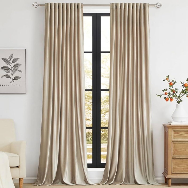 Curtains Champagne Velvet Back Tab Room Darkening Luxurious Drapes
