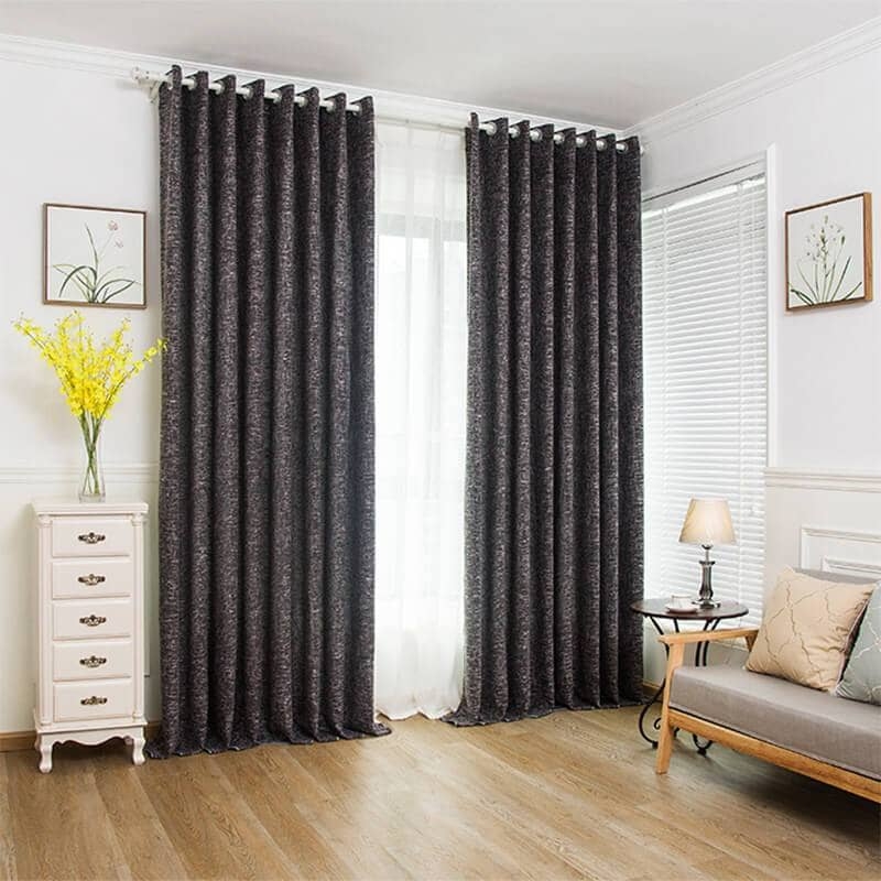 Curtains Charcoal Grainy Texture Heavy Linen Look Coarse Weave