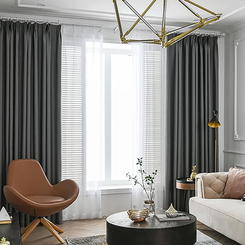Curtains Charcoal Grey Linen Texture Thick Weave Privacy Drapes