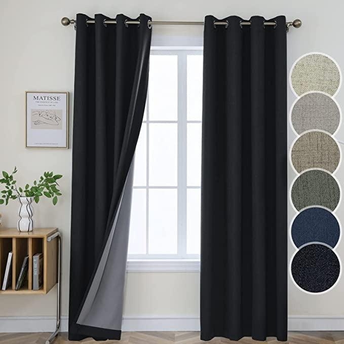 Curtains Charcoal Slub Texture Blackout Thermal Silver Grommets