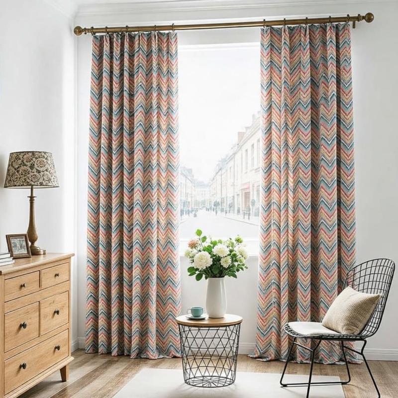 Curtains, Chevron Pattern, Navy Rust Palette, Grommet Top, Bold Geometric