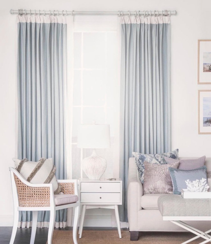 Curtains Color Block Pale Blue Light Grey Vertical White Banding