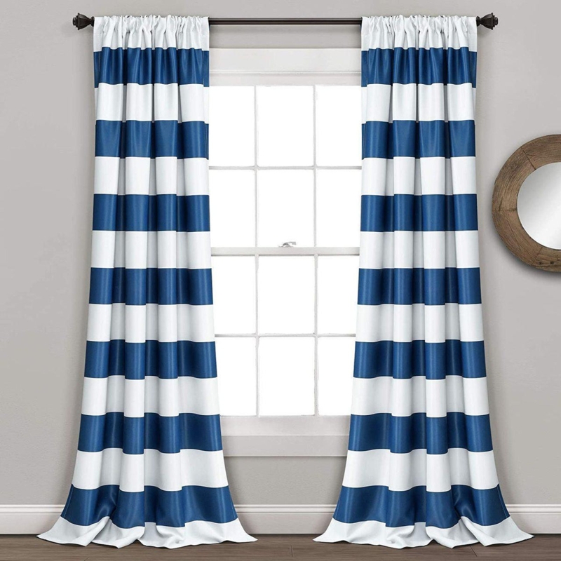Curtains Contemporary Horizontal Stripes Navy Smooth Finish