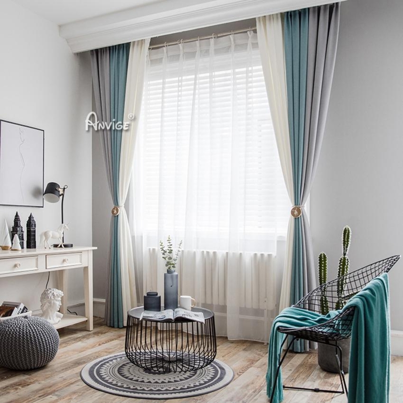 Curtains Cursive Text Print Tri Color Block Grommet Top Modern Drapes