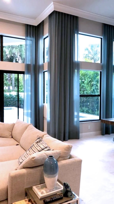 Curtains Dusty Blue Fabric Floor to Ceiling Pinch Pleat Airy Drapes