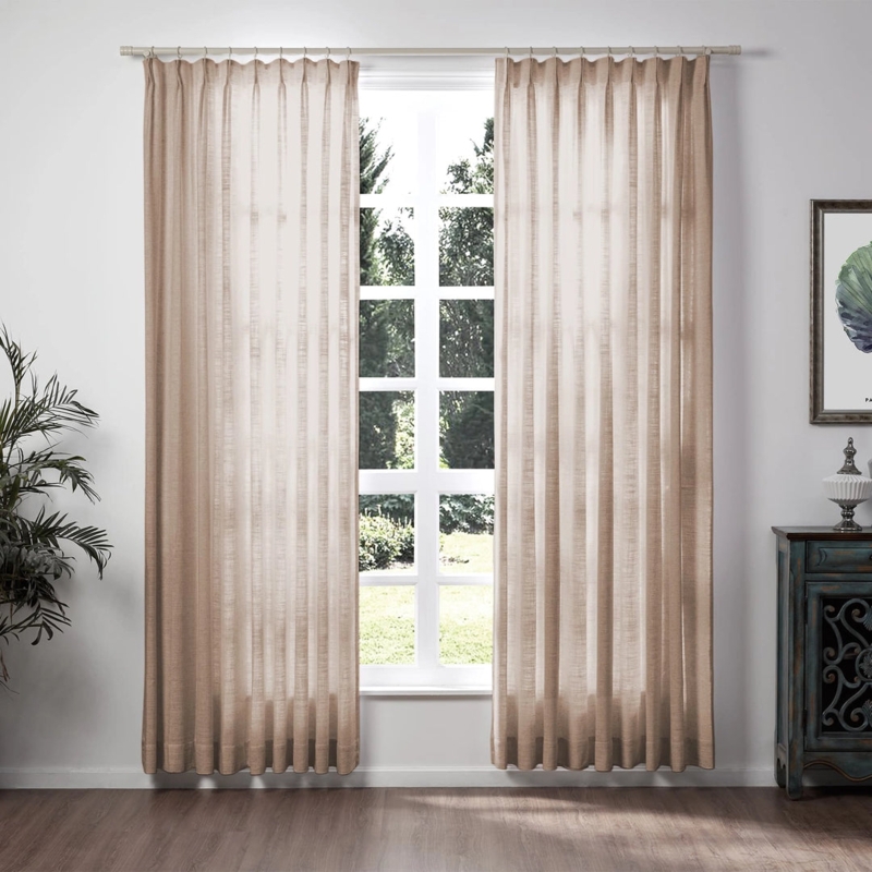 Curtains Extra Wide with Pinch Pleat Linen-like Chocolate Brown