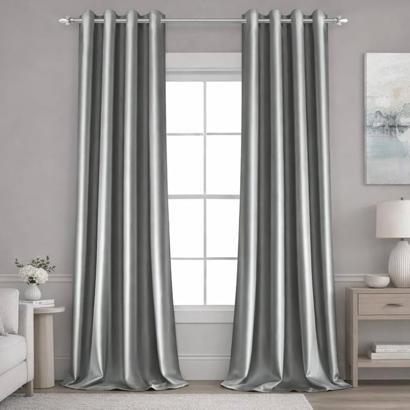Curtains Faux Silk Satin Lustrous Sheen Grommet Top Blackout Drapes