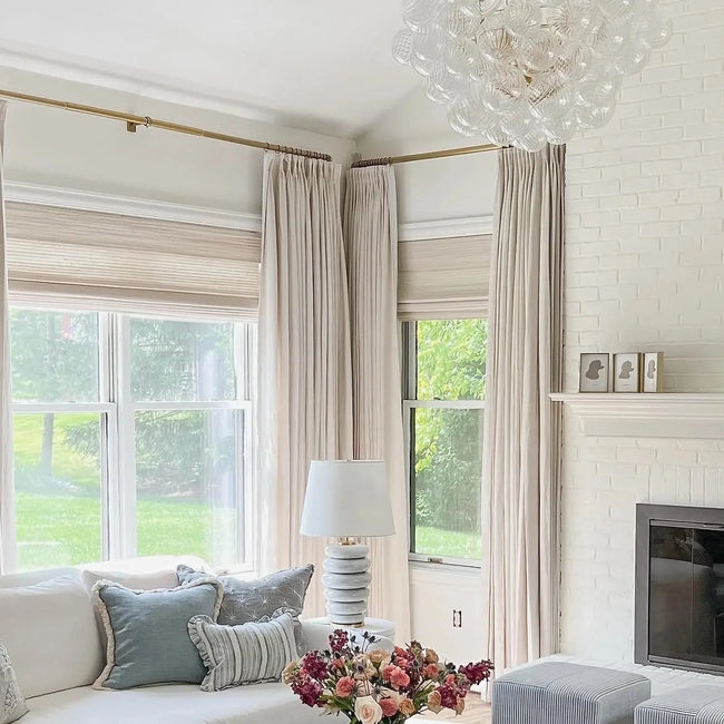 Curtains Floor to Ceiling Beige Tailored Header Minimalist Living Room