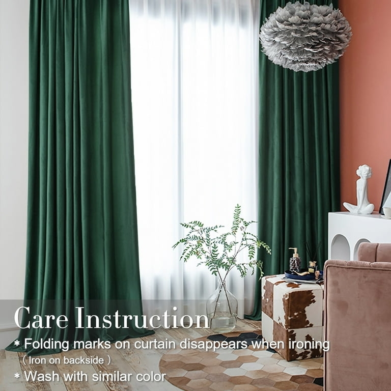 Curtains Forest Green Velvet Rod Pocket Classic Plush Texture Bedroom