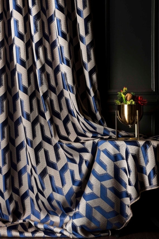 Curtains, Geometric Stripes, Navy Palette, Grommet Top, Nautical Style Drapes