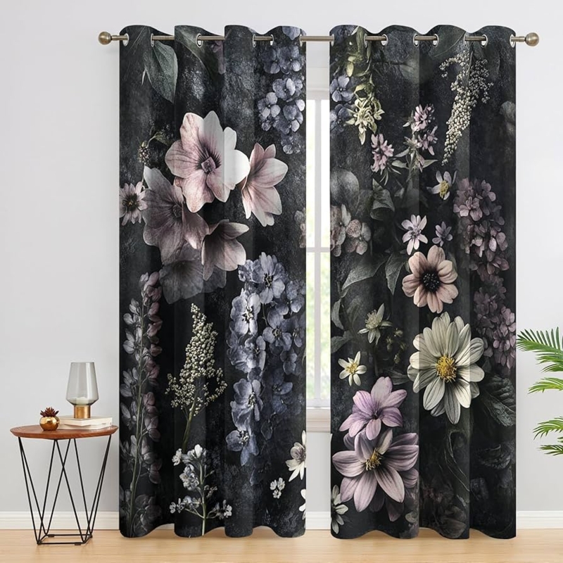 Curtains Gothic Chic Blackout Thermal Fabric Oversized Botanical